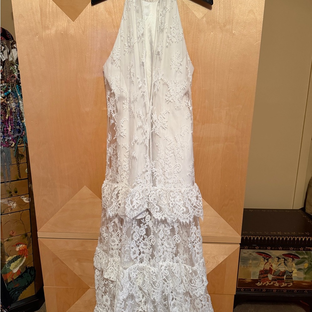 BHLDN White Lace Halter Tiered Maxi Dress - Picture 6 of 8